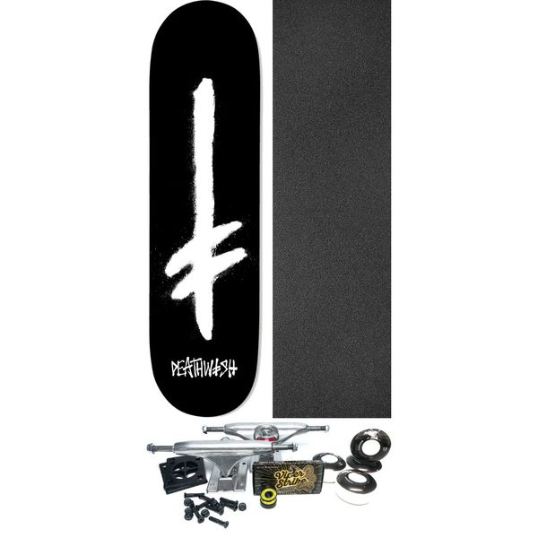 Deathwish Skateboards Gang Spray Black / White Skateboard Deck - 8.5" x 32" - Complete Skateboard Bundle